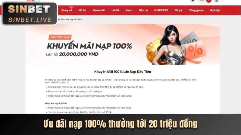 Giao diện nạp tiền và chọn khuyến mãi TT88WIN